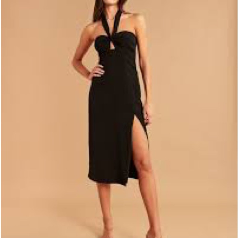 Knot-Front Cutout Halter Midi Dress